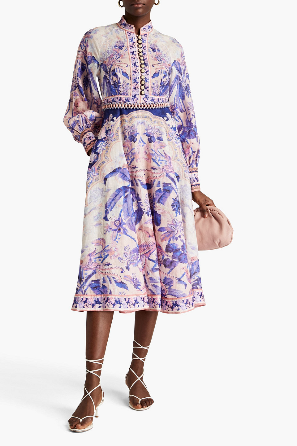 Zimmermann Belted Printed Linen Midi Dress In Purple