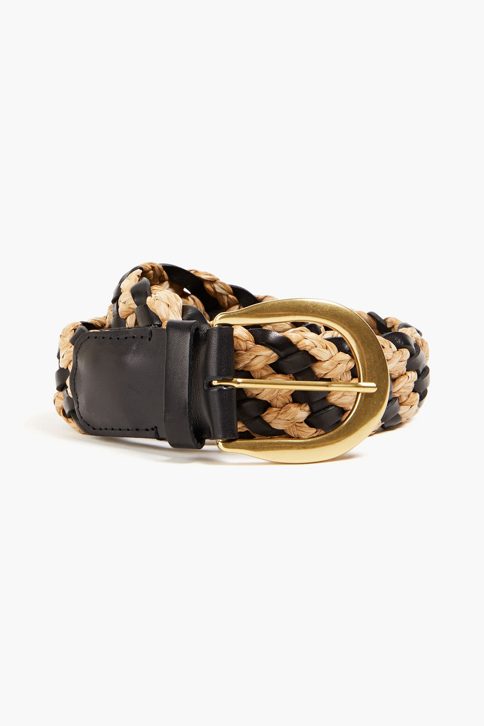 Woven leather and raffia belt