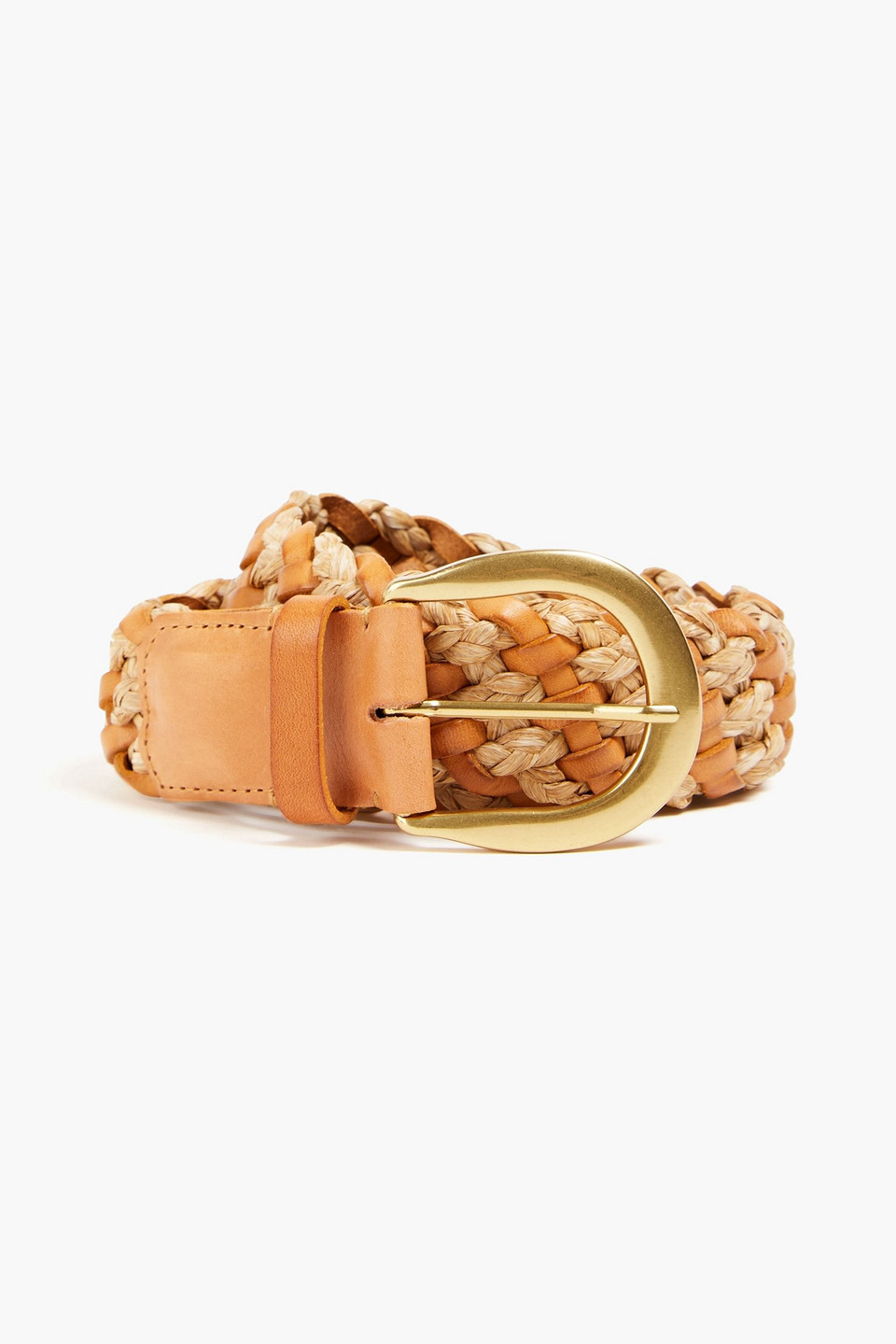 Zimmermann Woven Leather And Raffia Belt In Light Brown