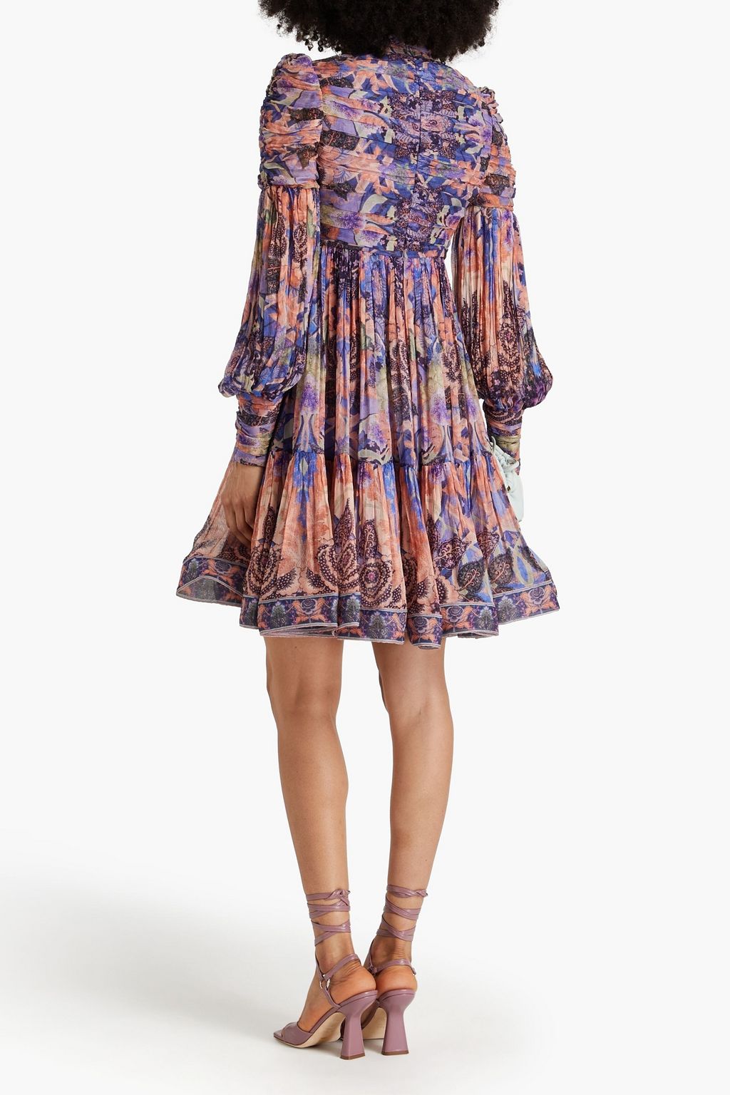 ZIMMERMANN Gerafftes Minikleid aus Georgette mit Print und Schluppe