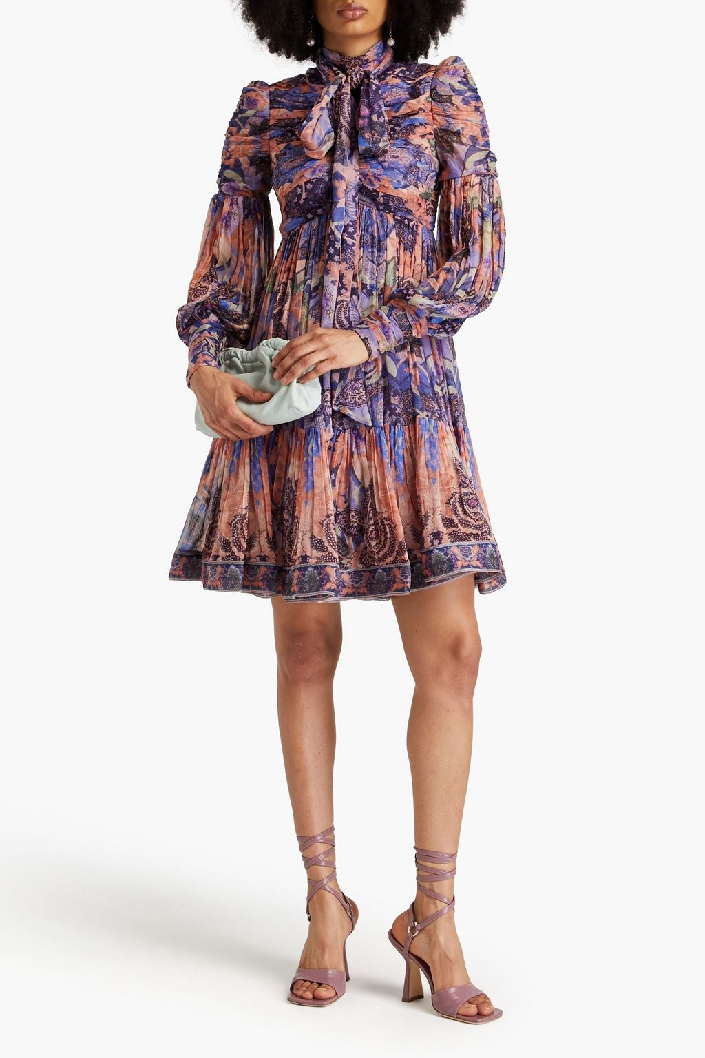 ZIMMERMANN Gerafftes Minikleid aus Georgette mit Print und Schluppe