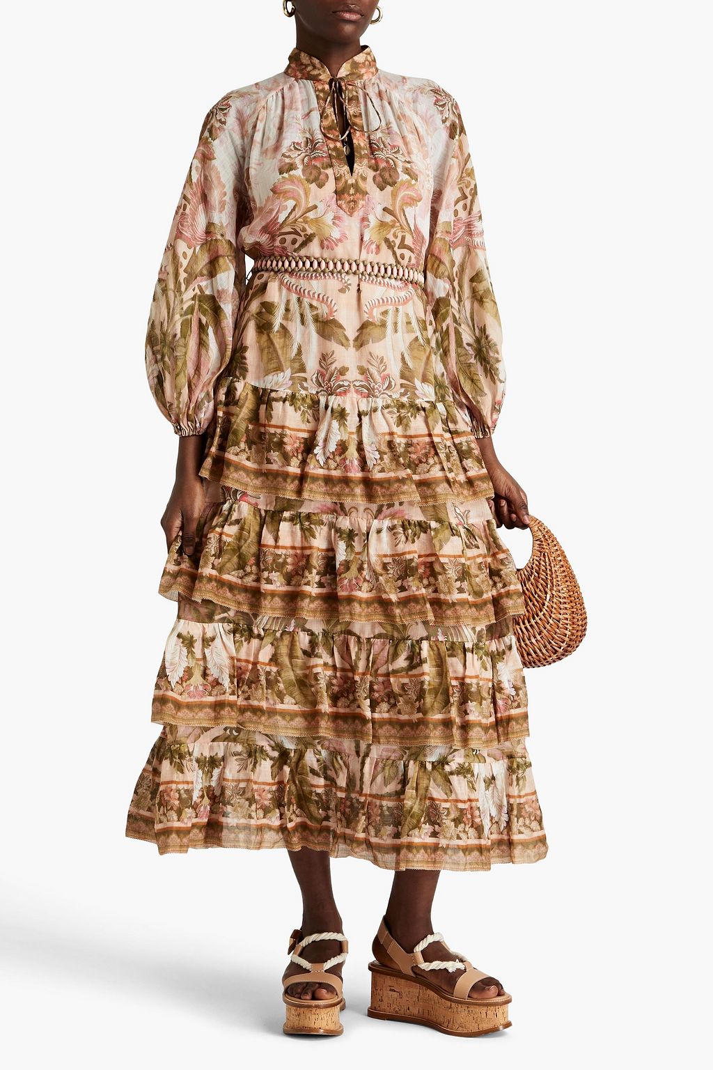 Women Summer Artsy Floral Shirred Ramie Dress QW1043 main image 1