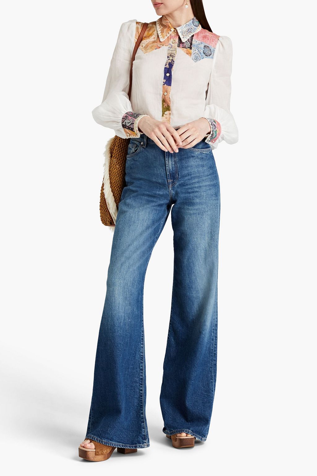 ZIMMERMANN Printed embroidered ramie blouse