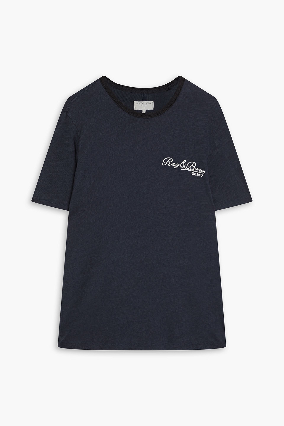 Rag & Bone Varsity Flame Logo-embroidered Cotton-jersey T-shirt In Midnight Blue