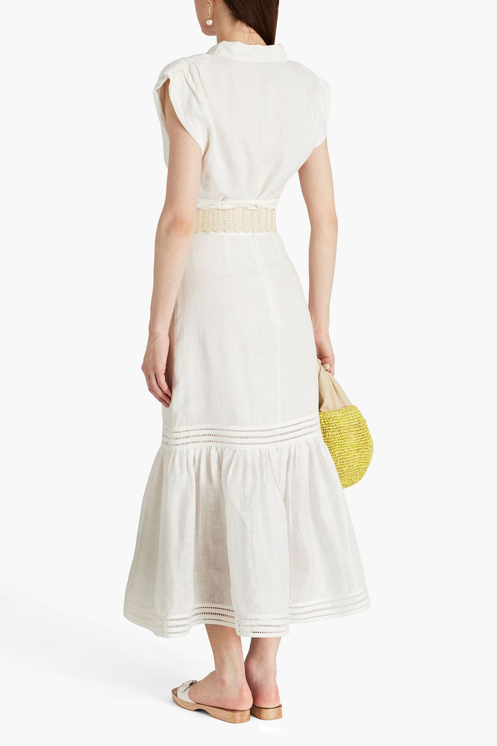 ZIMMERMANN Belted lattice-trimmed linen midi skirt