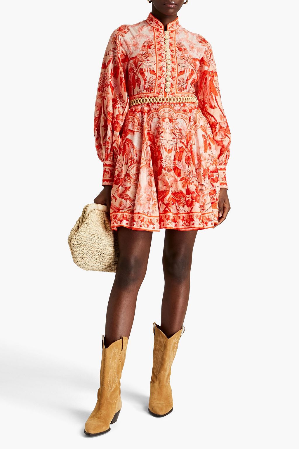 ZIMMERMANN Belted printed linen mini dress