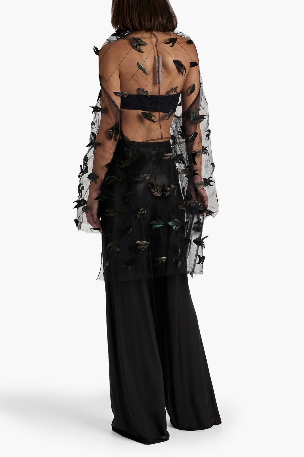 RICK OWENS Feather-embellished tulle turtleneck top