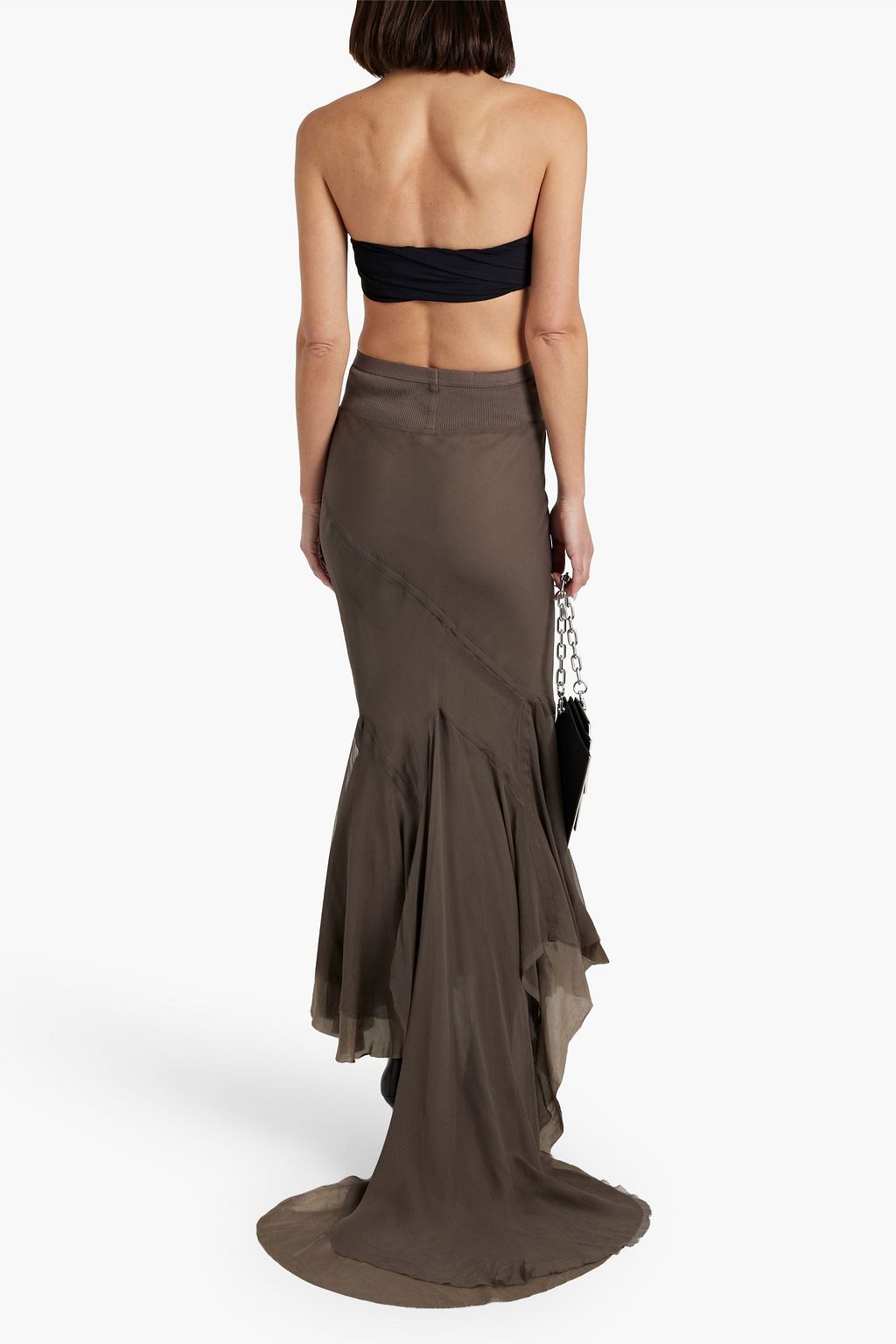 RICK OWENS Divine draped silk-chiffon and ribbed-knit midi skirt