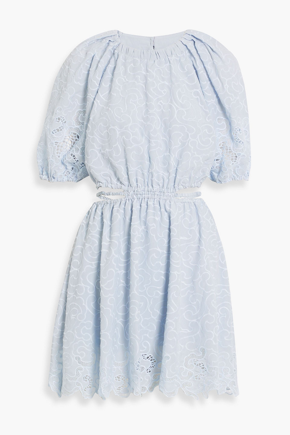 SIMKHAI - Anaise cutout embroidered crepe de chine mini dress - Blue - US 12
