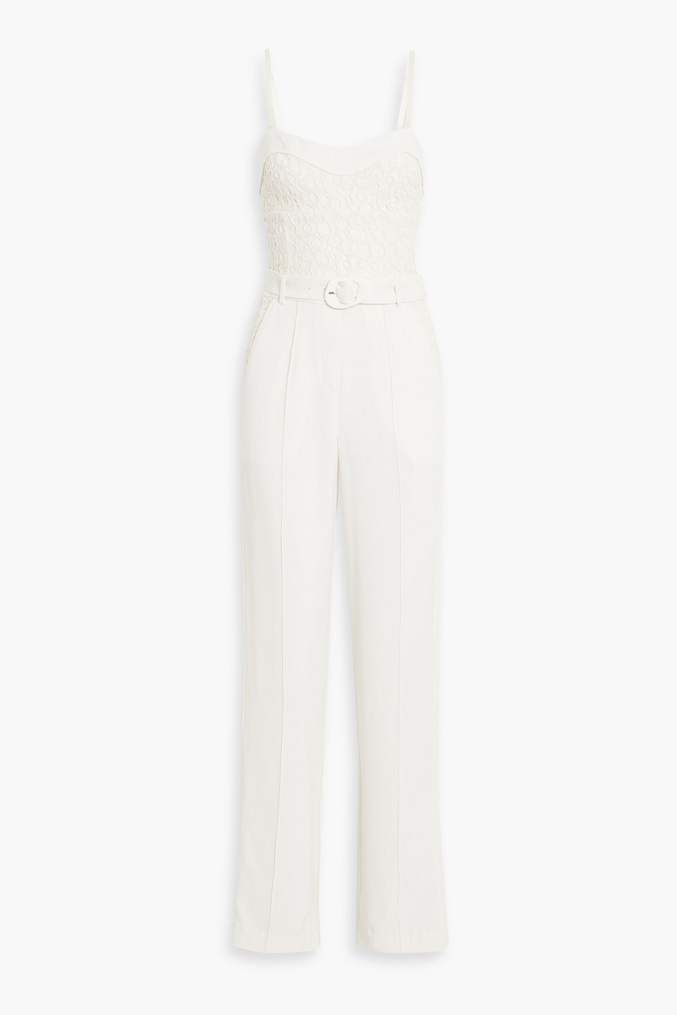 Simkhai Zaid Crochet-paneled Cotton-blend Ponte Wide-leg Jumpsuit In Ivory