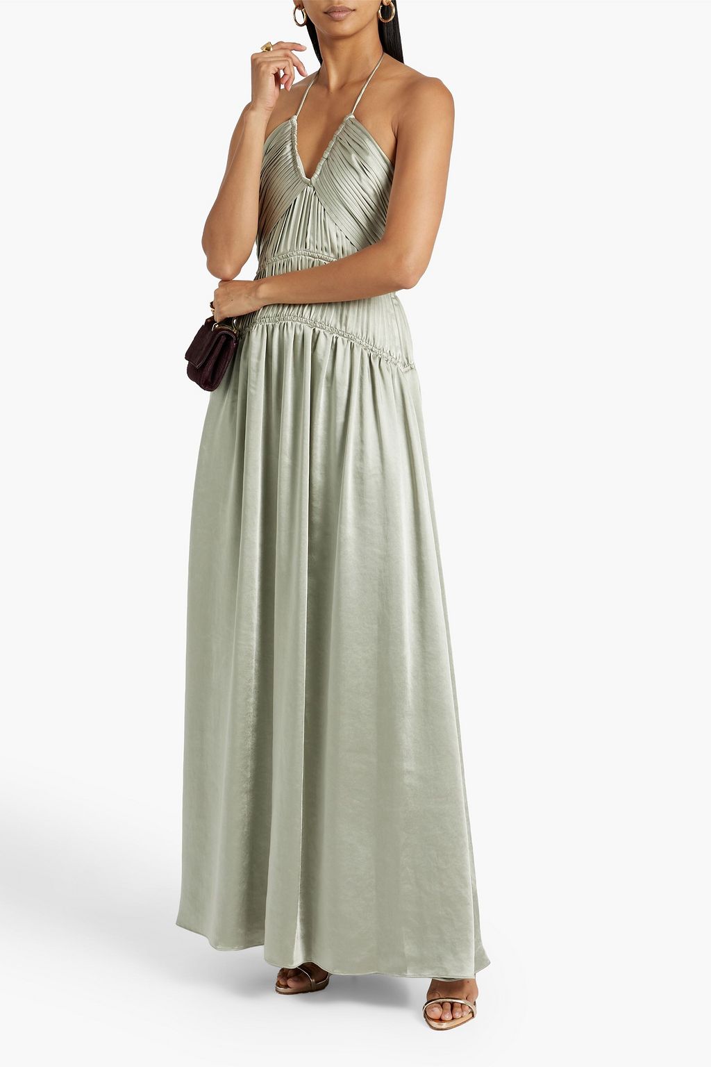 SIMKHAI Clementine plissésatin halterneck maxi dress THE