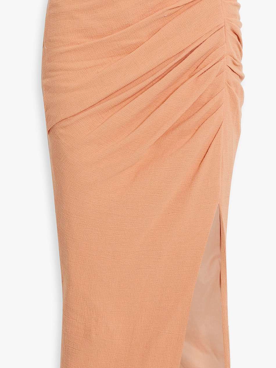 hayden ruched cotton-blend midi skirt