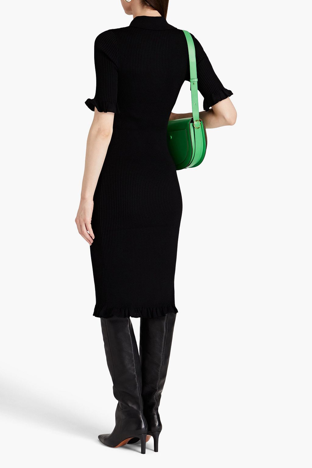 BOUTIQUE MOSCHINO 러플 장식 리브 울 미디 드레스