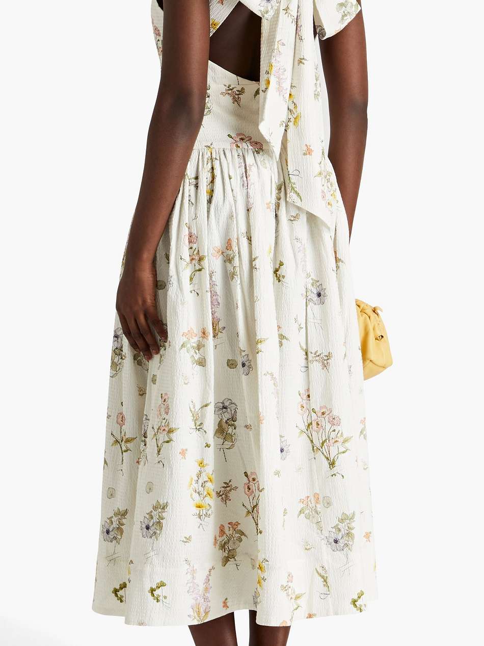 cutout floral-print cotton-blend seersucker midi dress