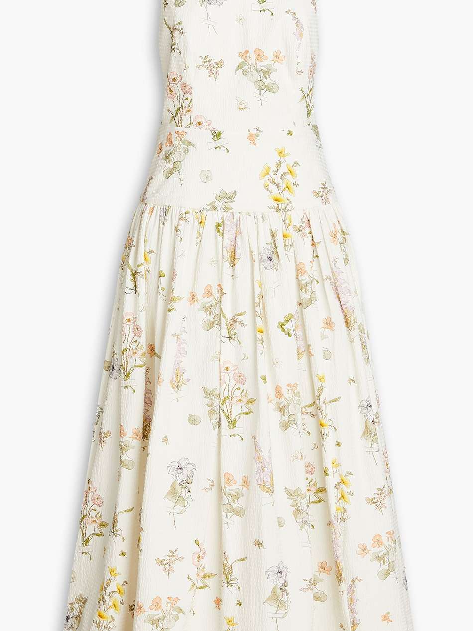 cutout floral-print cotton-blend seersucker midi dress