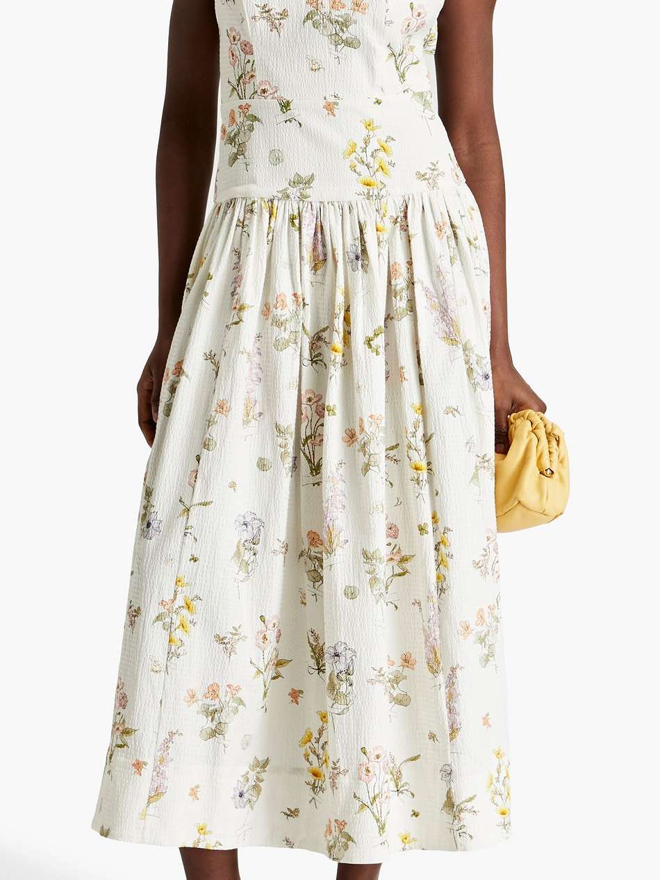 cutout floral-print cotton-blend seersucker midi dress
