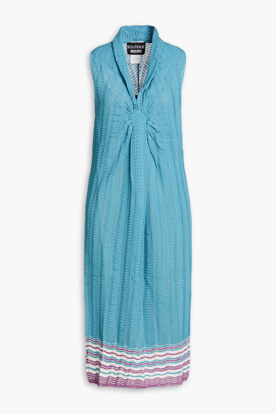 Boutique Moschino Gathered Crochet-knit Midi Dress In Turquoise