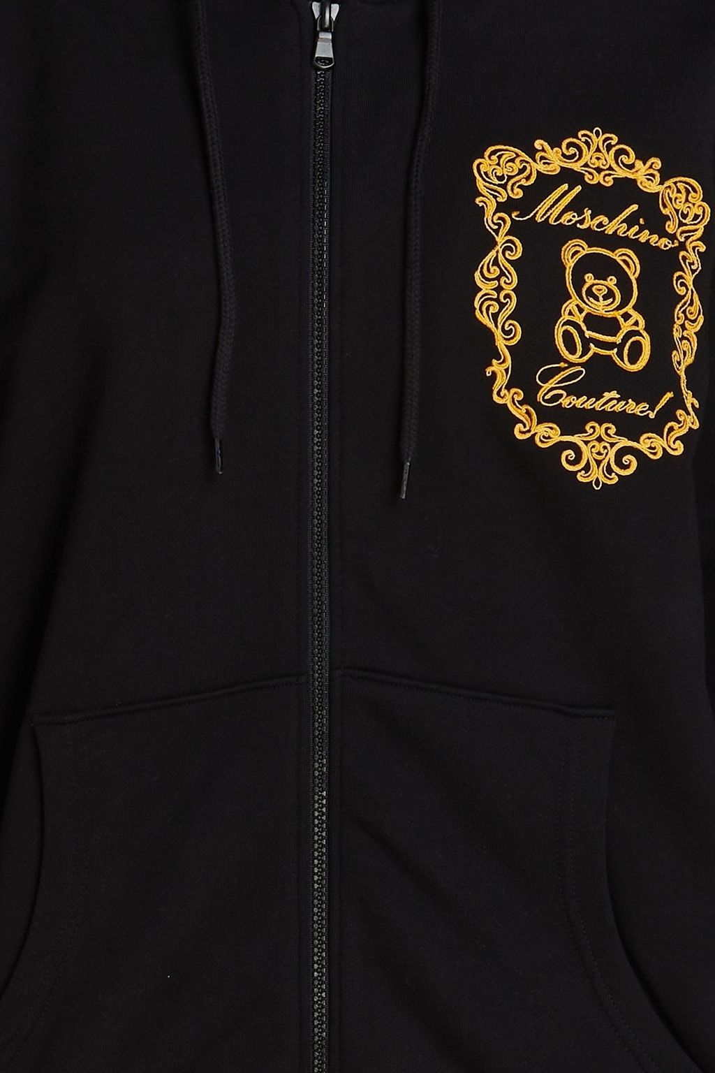 MOSCHINO Embroidered French cotton-terry zip-up hoodie
