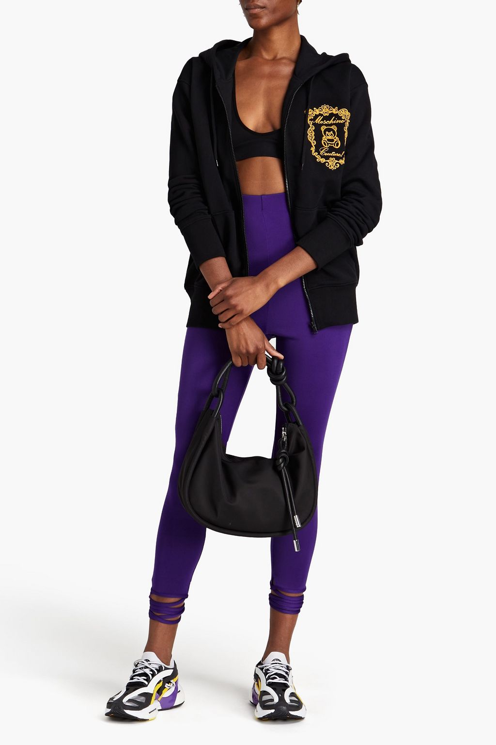 MOSCHINO Embroidered French cotton-terry zip-up hoodie