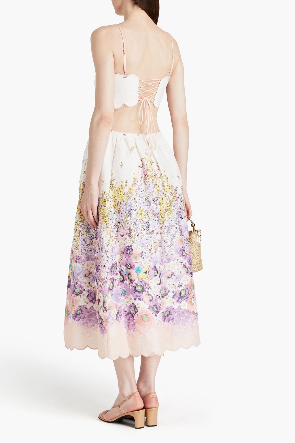 ZIMMERMANN Midikleid aus Leinen mit Cut-outs und Schnürung