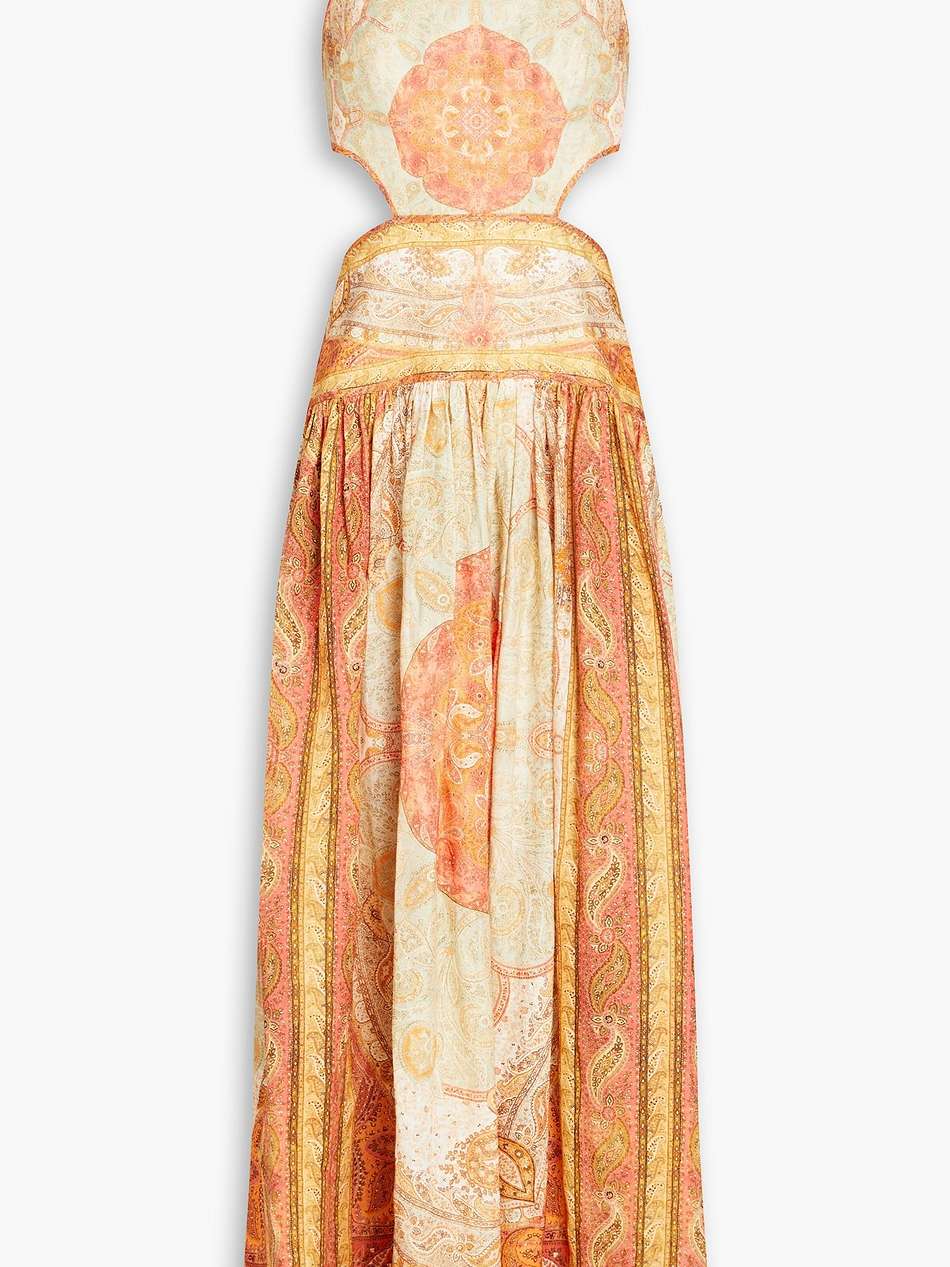 cutout paisley-print linen halterneck maxi dress
