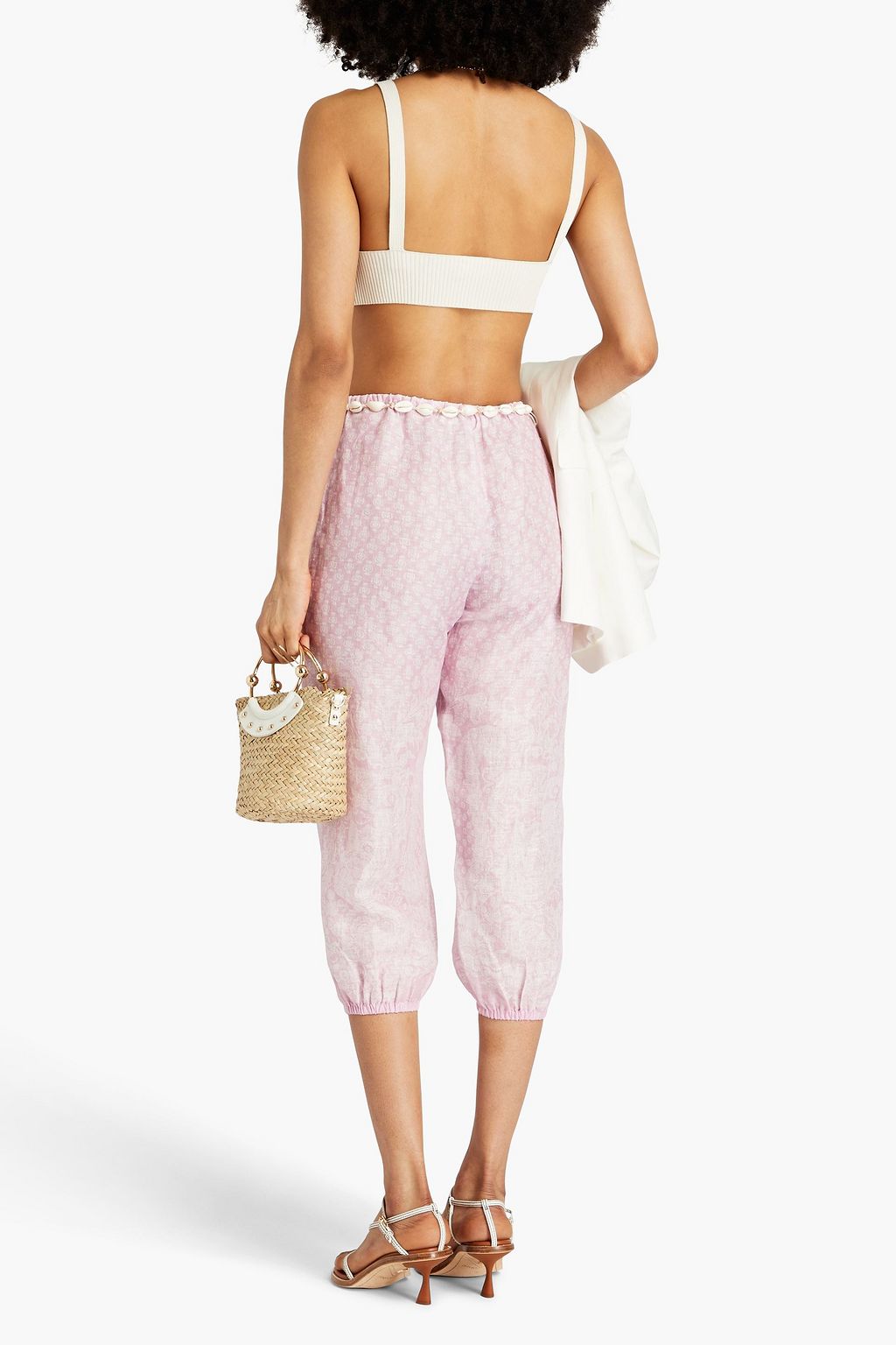 ZIMMERMANN Cropped printed linen-gauze tapered pants