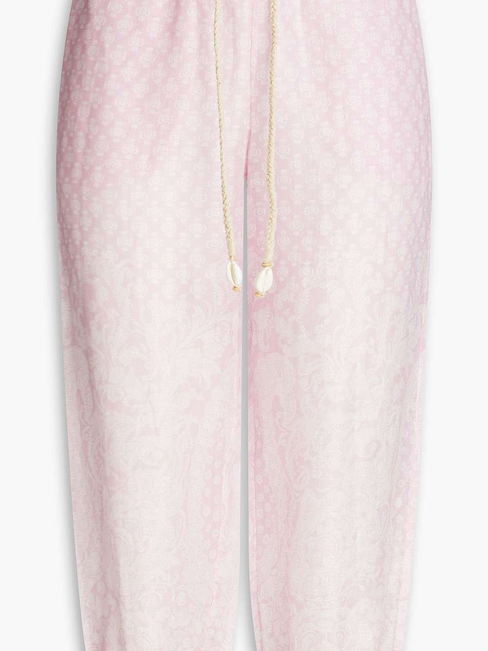cropped printed linen-gauze tapered pants