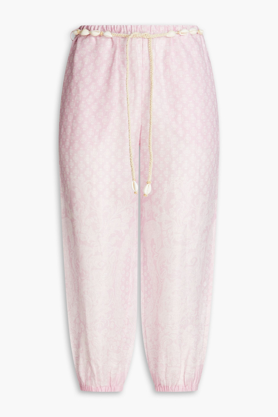Cropped printed linen-gauze tapered pants