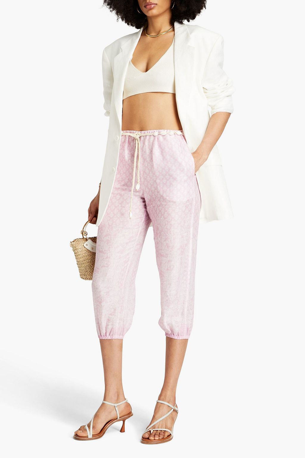 ZIMMERMANN Cropped printed linen-gauze tapered pants