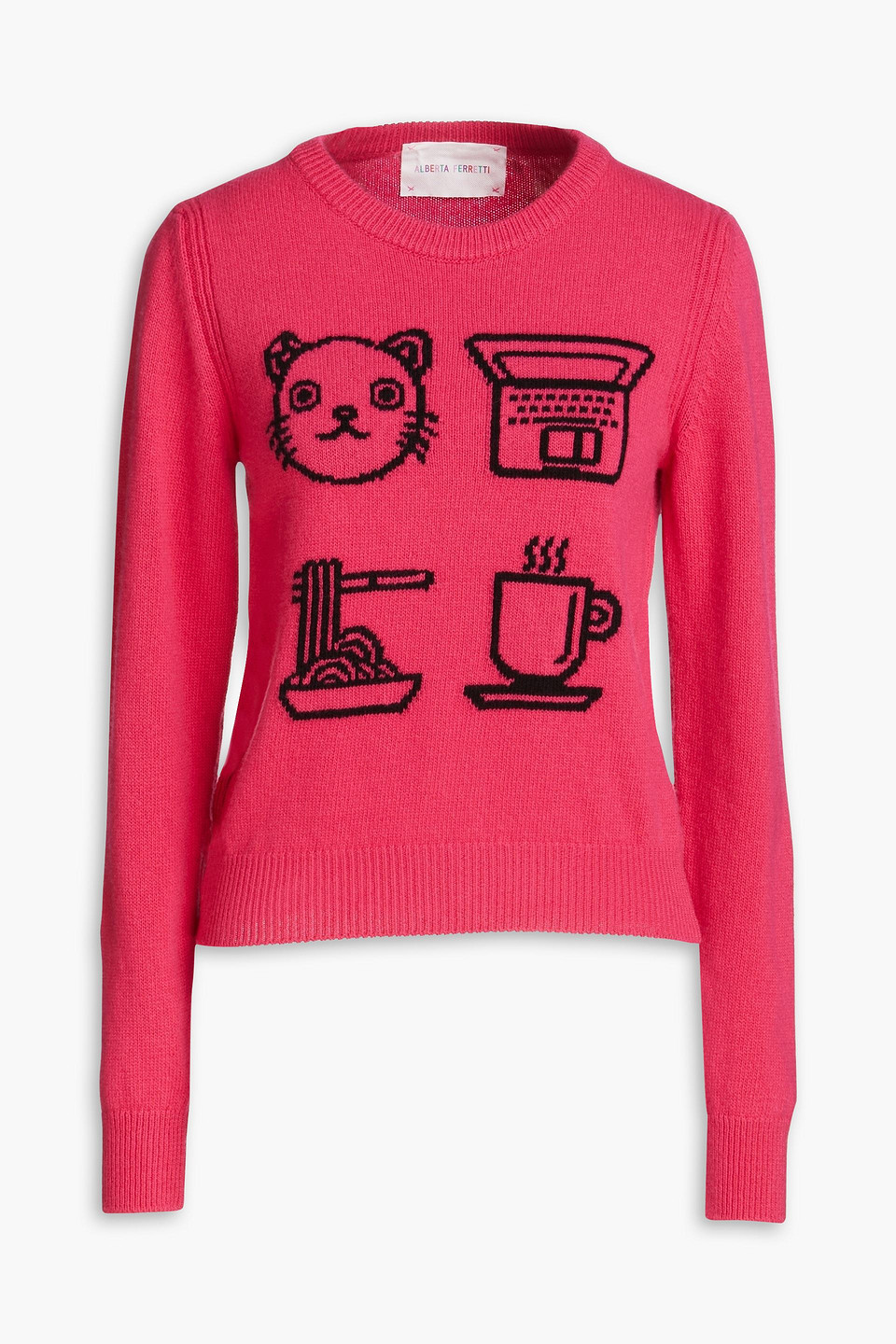 Shop Alberta Ferretti Intarsia Wool And Cashmere-blend Sweater In Fuchsia