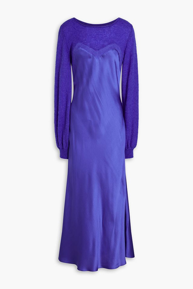 Knit-paneled silk-satin midi dress