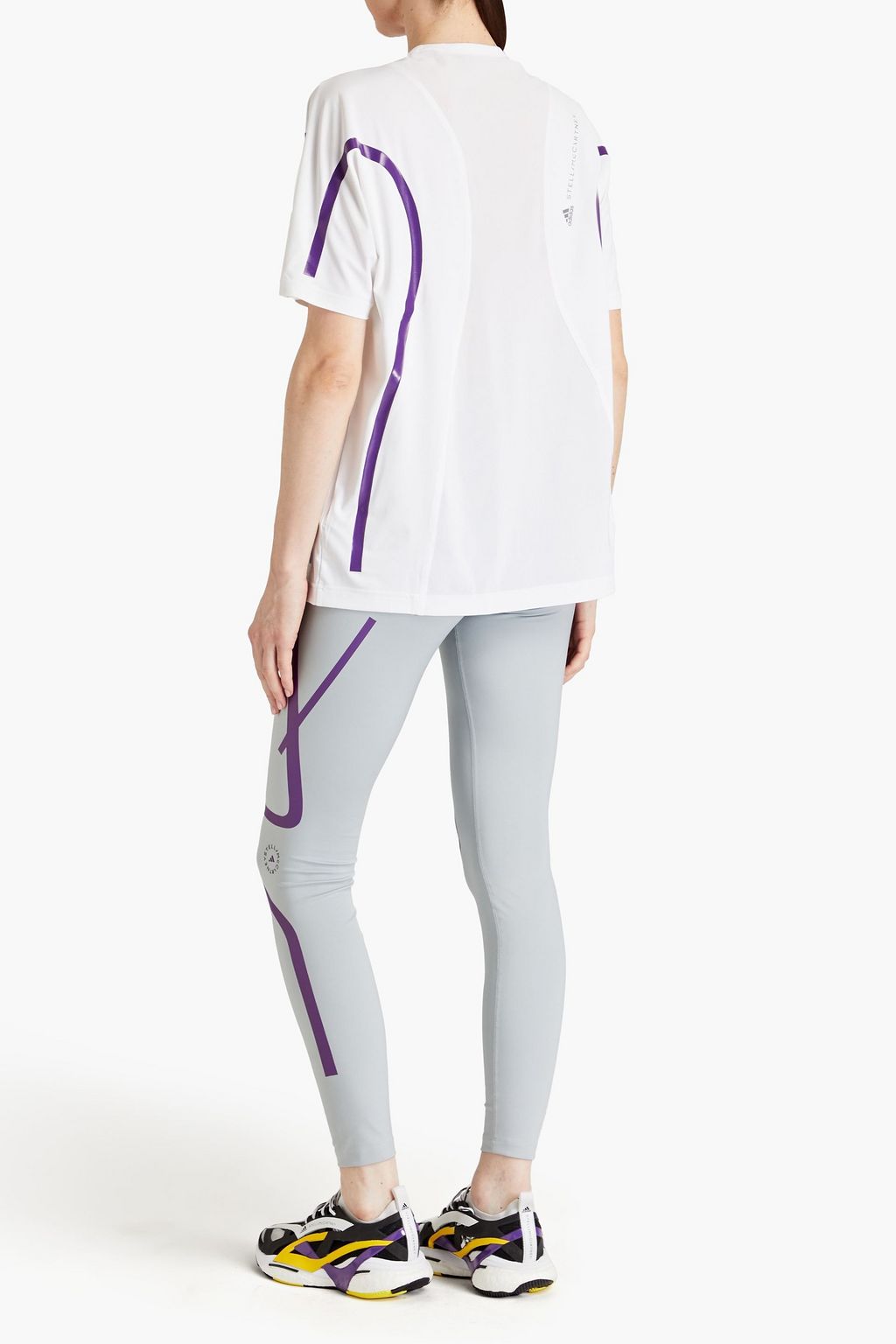 ADIDAS BY STELLA MCCARTNEY Mesh-paneled printed stretch-jersey T-shirt
