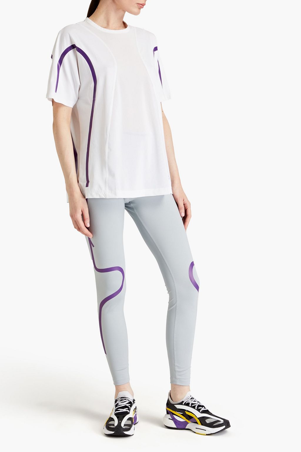 ADIDAS BY STELLA MCCARTNEY Mesh-paneled printed stretch-jersey T-shirt