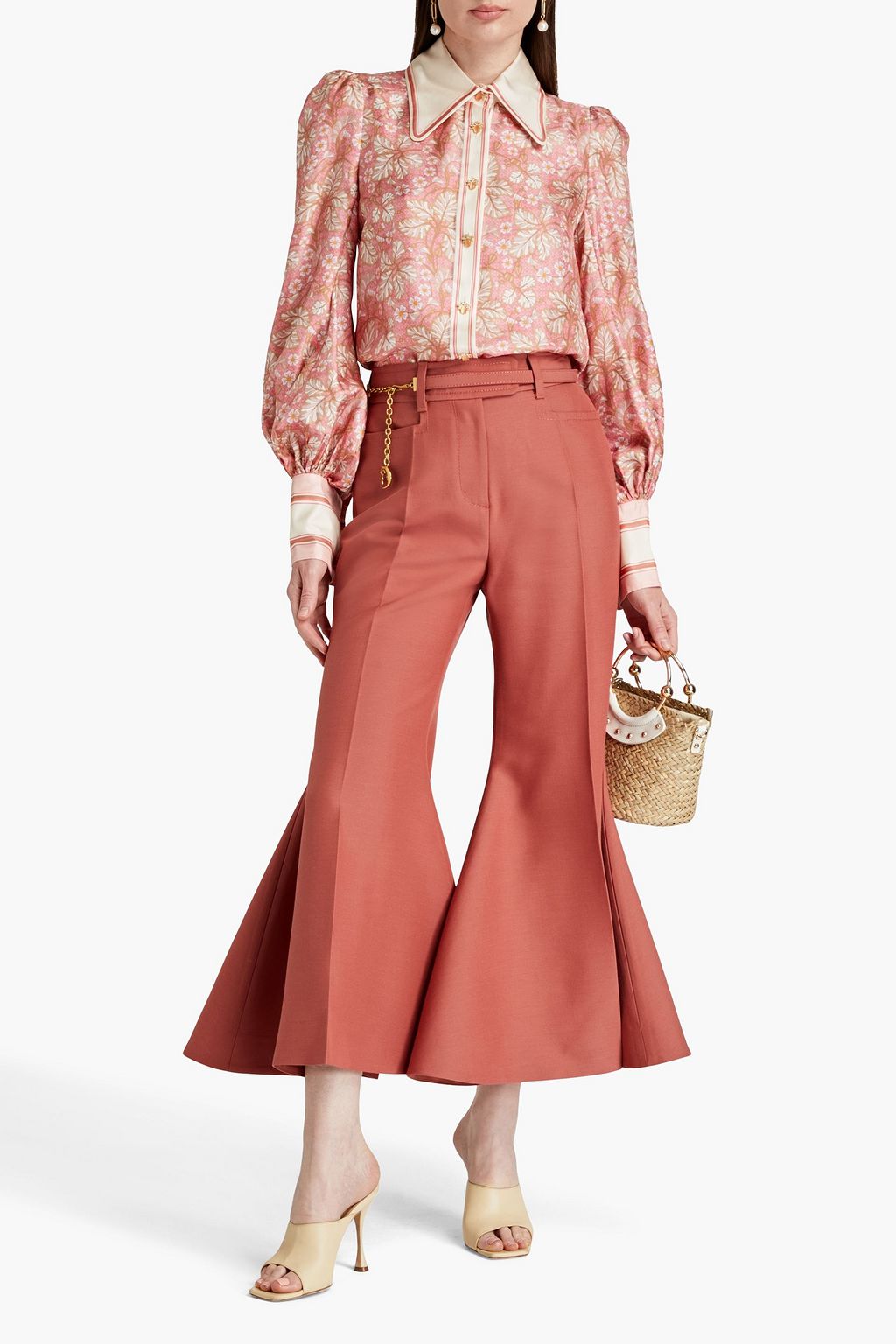 ZIMMERMANN Embellished floral-print silk-twill shirt