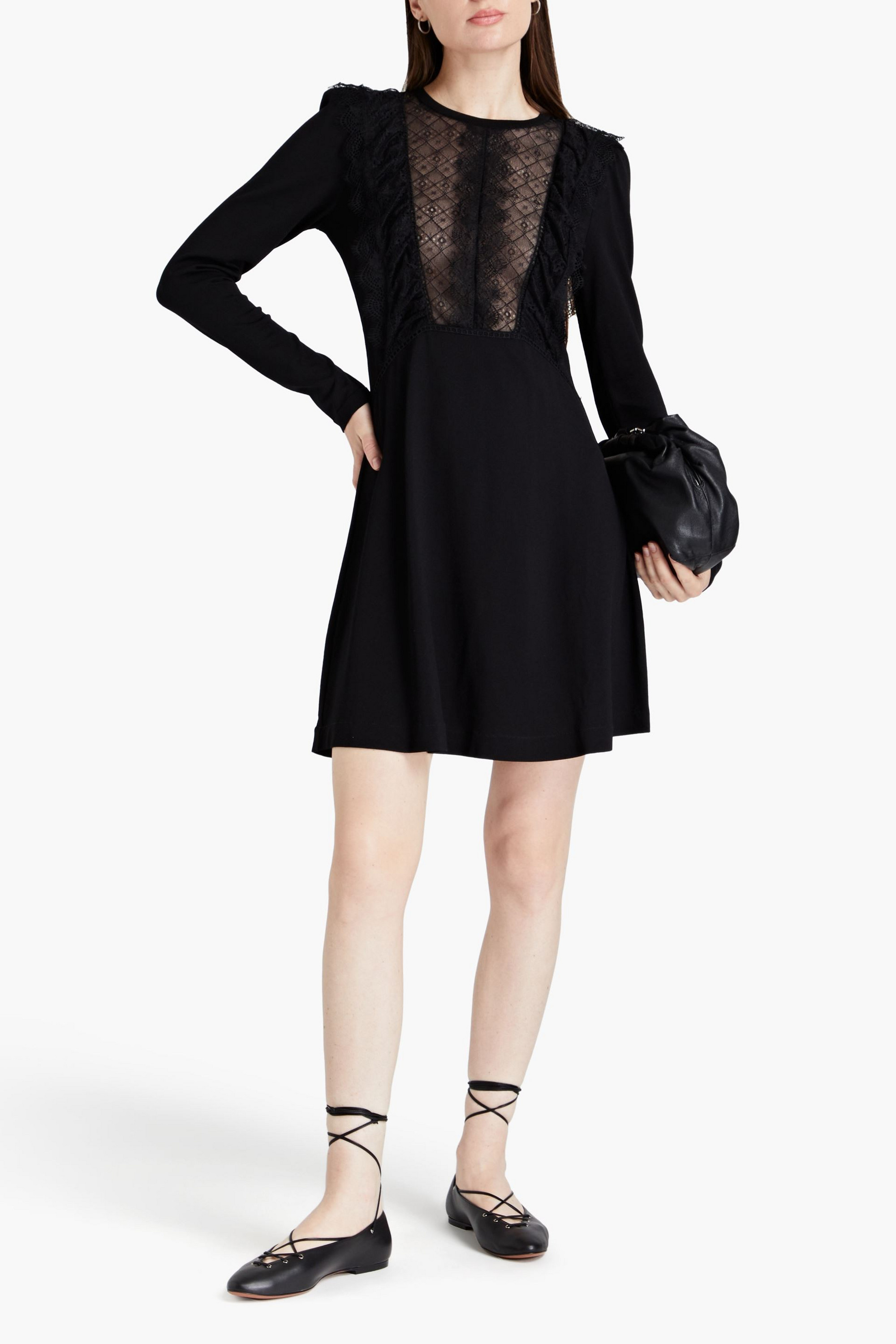 ALBERTA FERRETTI Lace-paneled stretch-knit mini dress