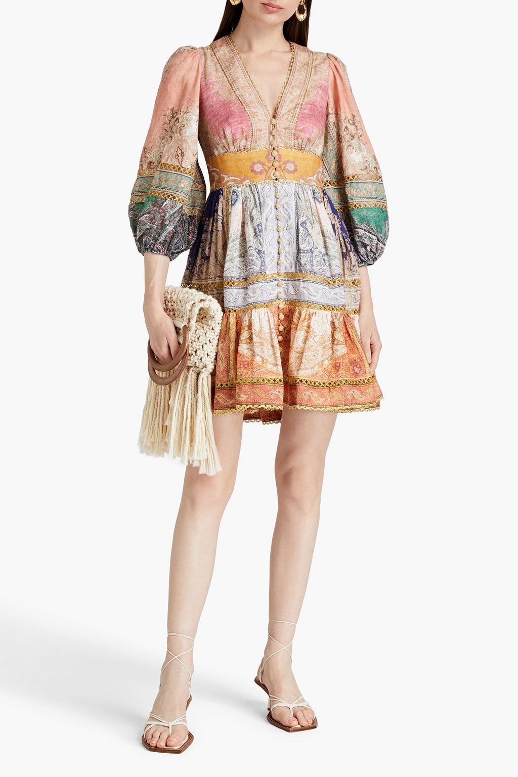 ZIMMERMANN Gathered paisley-print linen mini dress