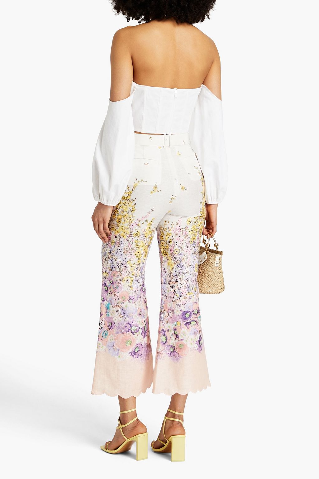 ZIMMERMANN Cropped floral-print linen flared pants