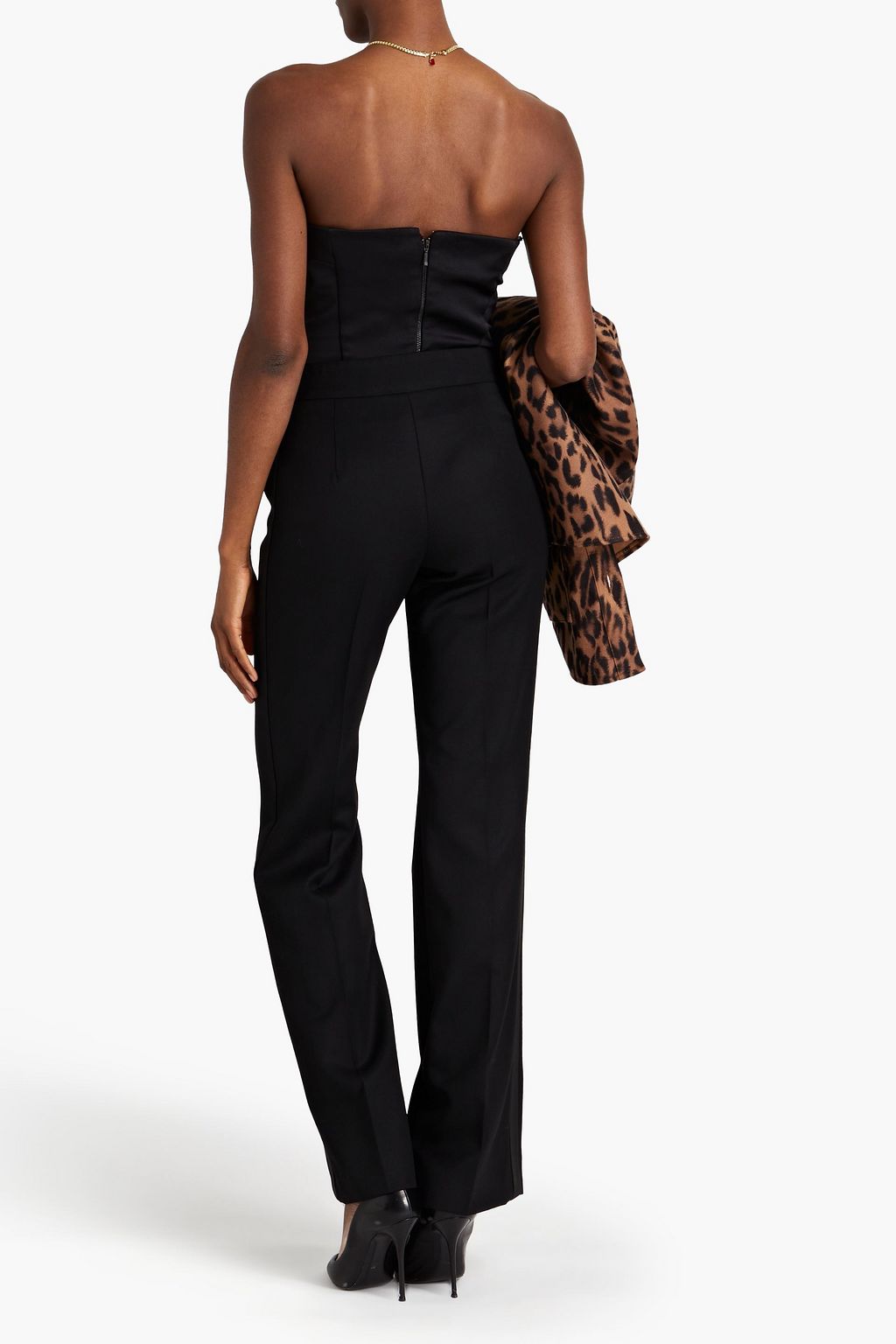 MOSCHINO Embellished wool-twill flared pants