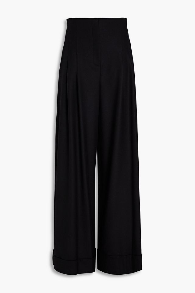 Pleated wool-blend twill wide-leg pants