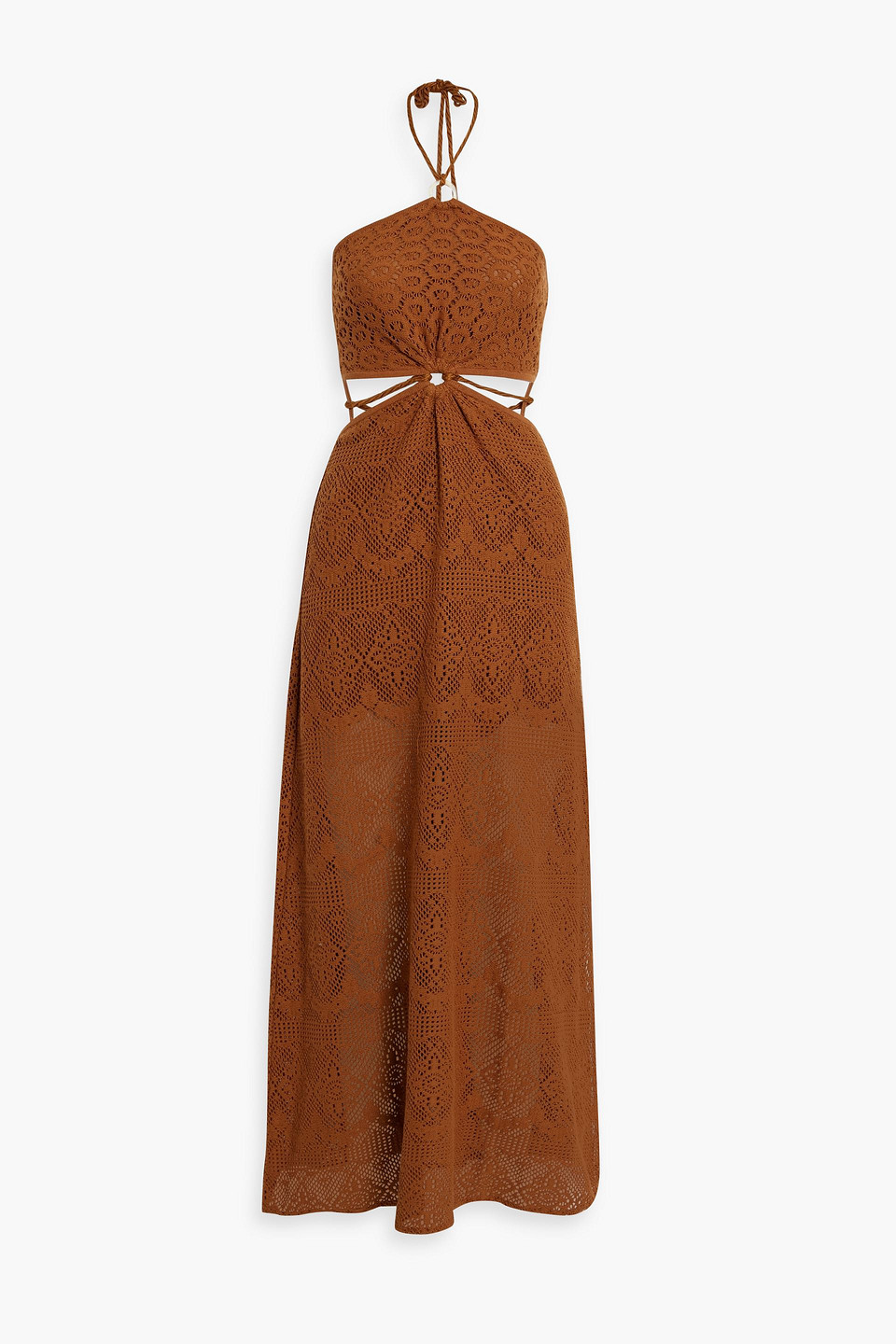 Simkhai Georgiana Crocheted Cotton-blend Halterneck Maxi Dress In Brown