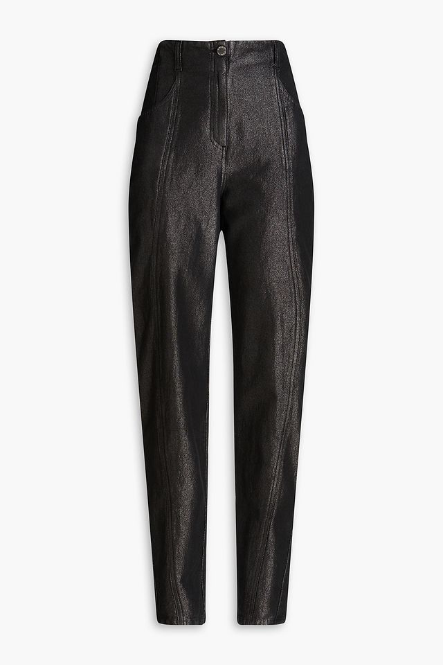 Metallic high-rise tapered jeans