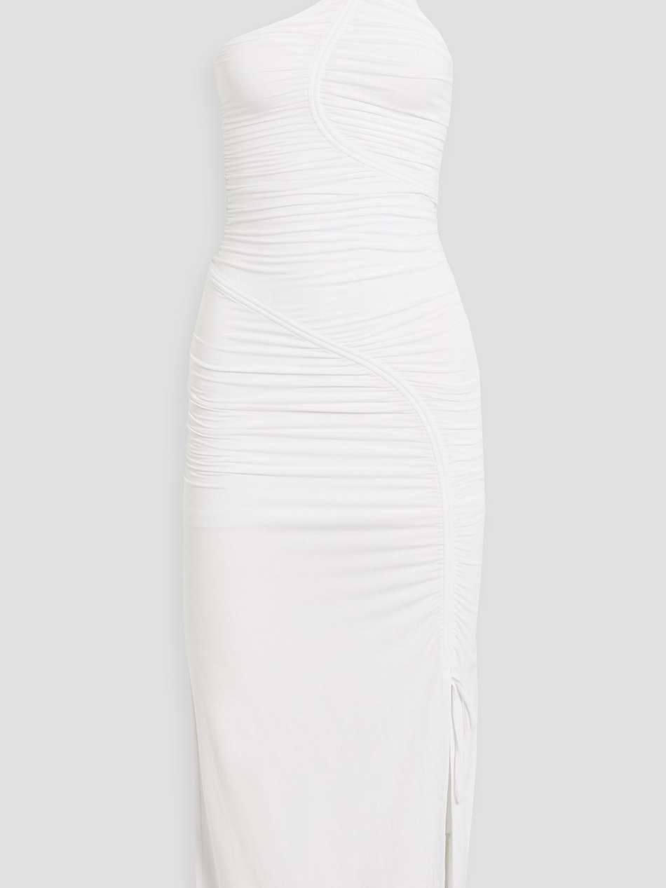 jessica one-shoulder ruched jersey midi dress