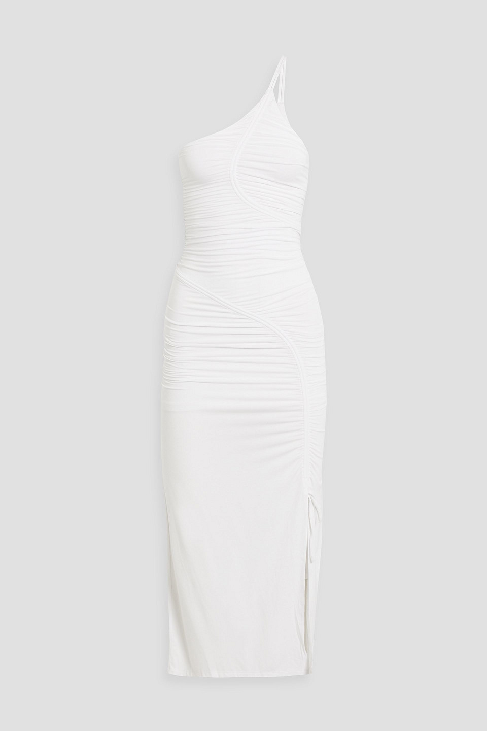 Simkhai Jessica One-shoulder Ruched Jersey Midi Dress In White