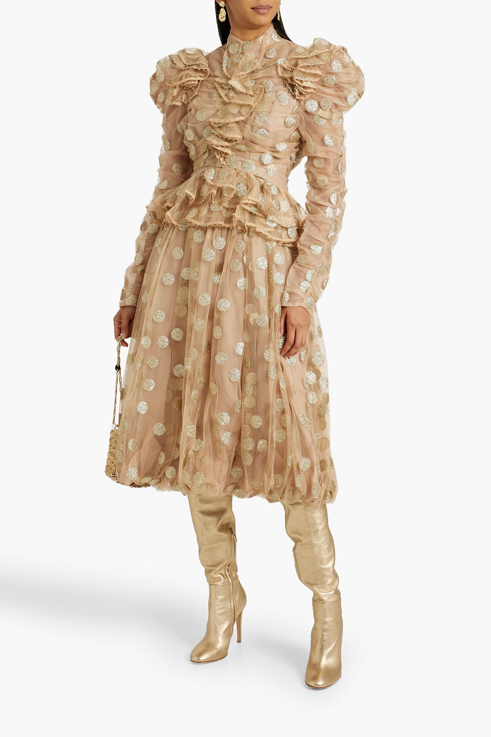 ZIMMERMANN RUFFLED GLITTERED POLKA-DOT TULLE BLOUSE