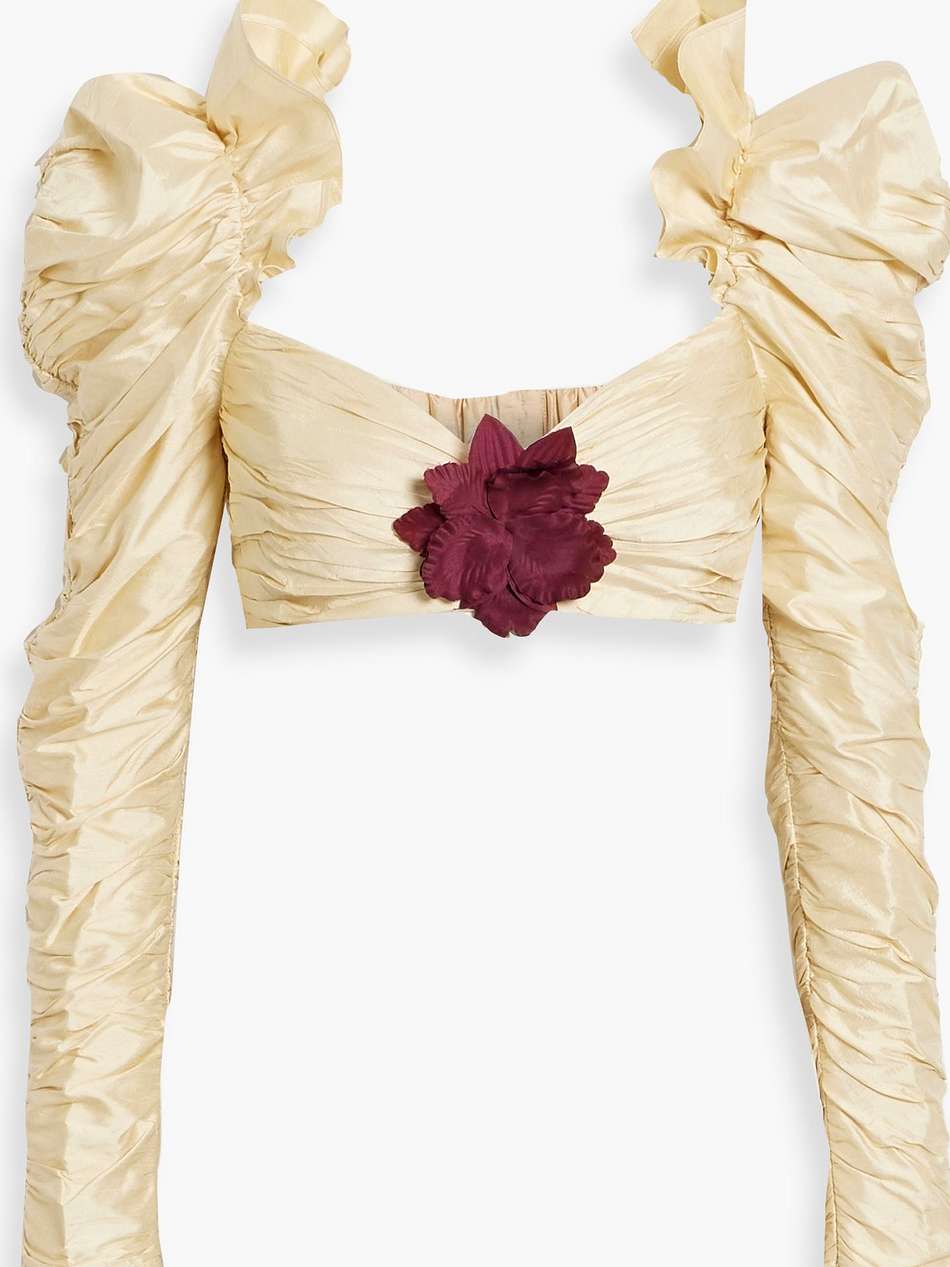 cropped ruched silk-shantung top