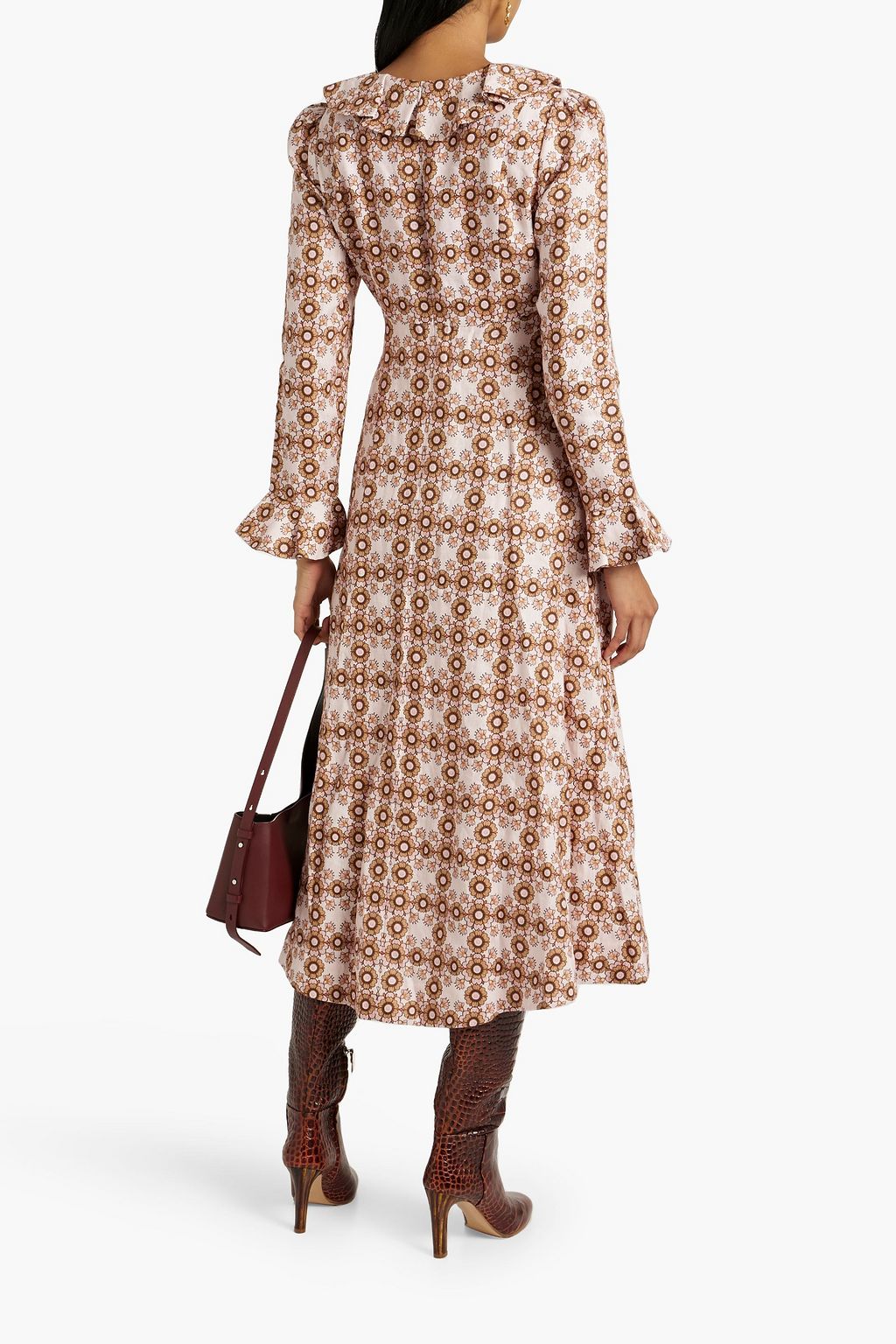 ZIMMERMANN Embellished ruffled linen midi dress