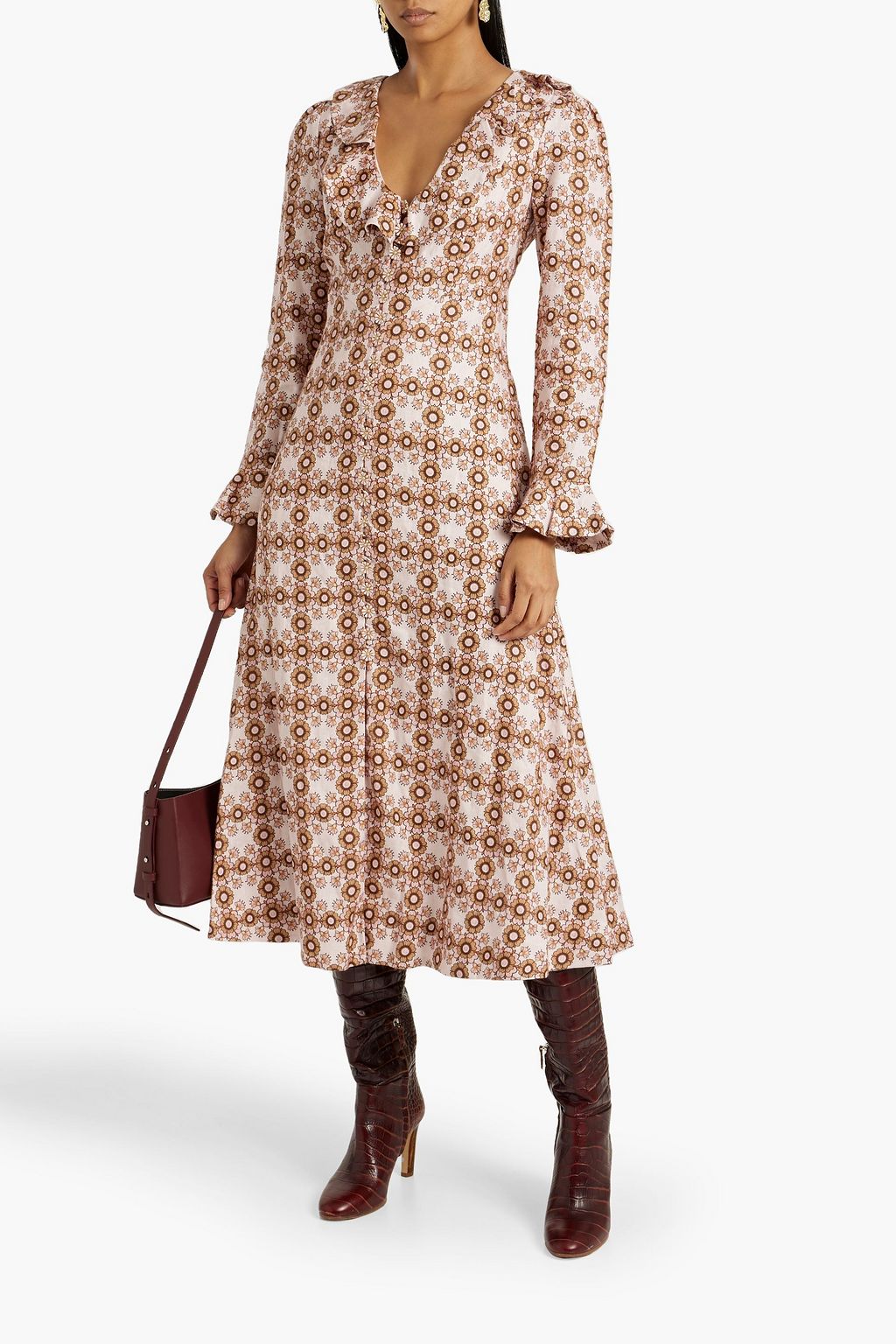 ZIMMERMANN Embellished ruffled linen midi dress