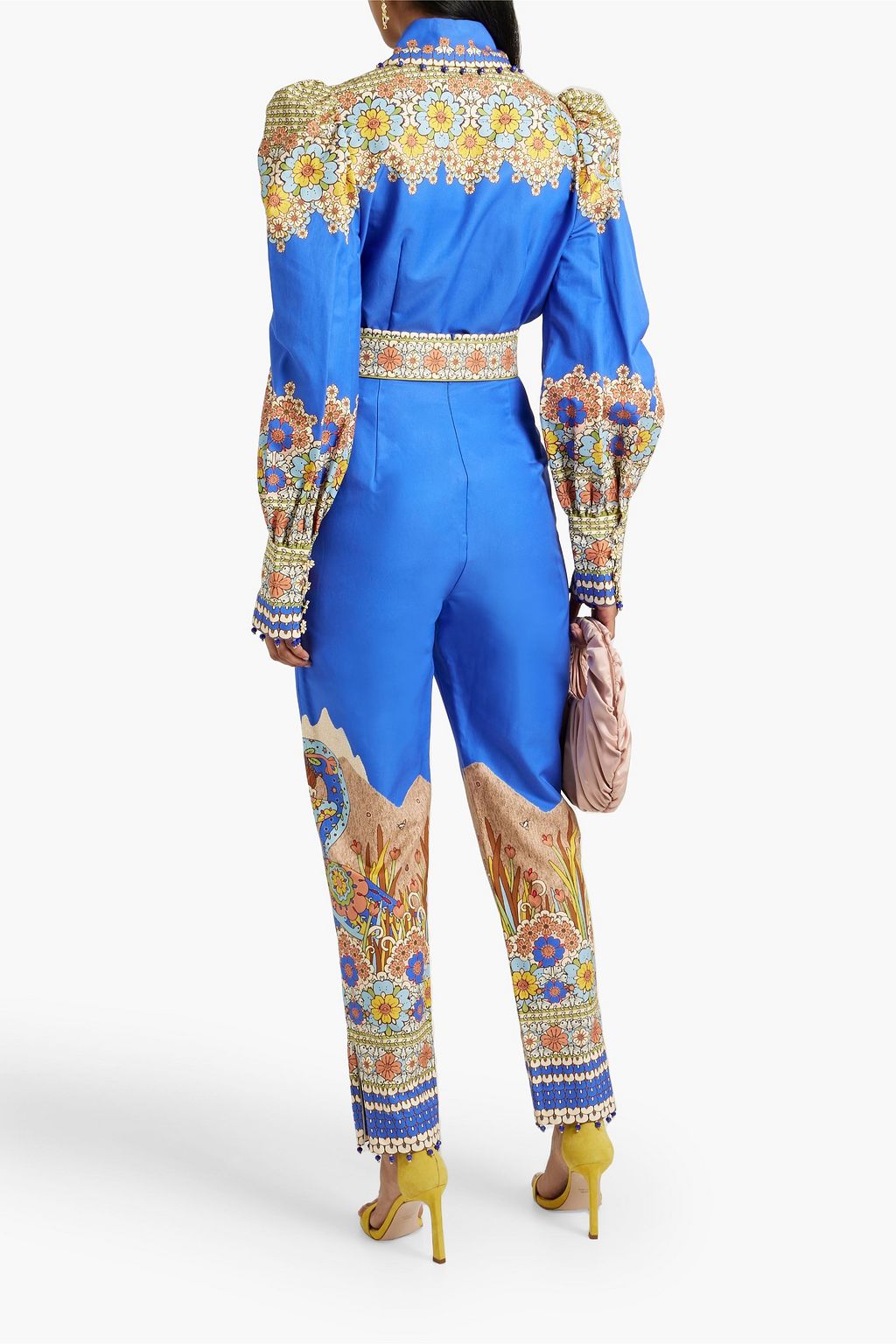 ZIMMERMANN Belted printed cotton and silk-blend twill tapered pants