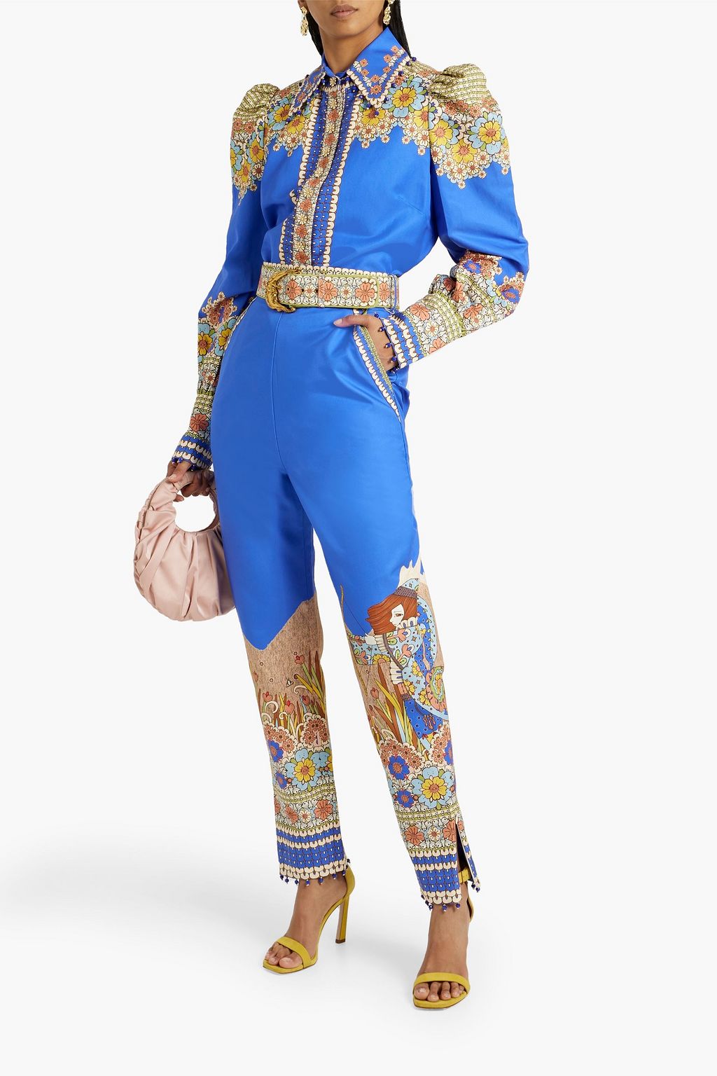 ZIMMERMANN Belted printed cotton and silk-blend twill tapered pants