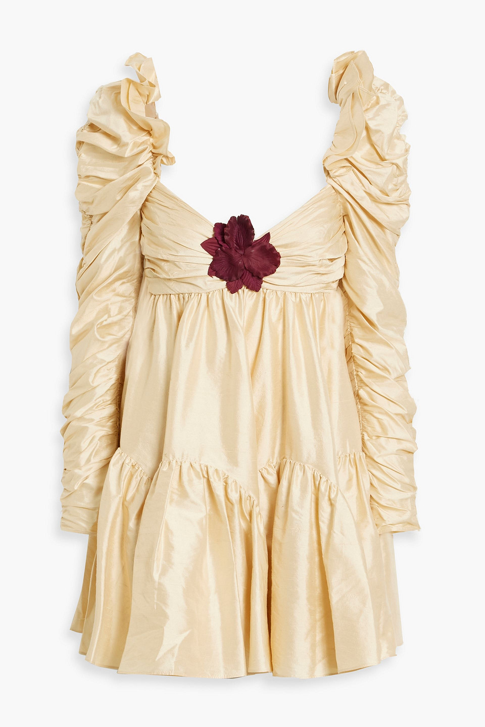 Zimmermann - Floral-appliquéd ruched silk-shantung mini dress